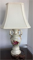 Lamp with pink roses decal and new like shade,