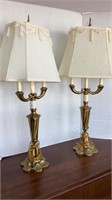 Set of table lamps, brass bases, single light, 29