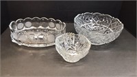 (3) various size crystal bowls