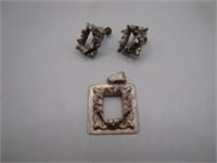 Antique Sterling Silver Pendant & Earring Set