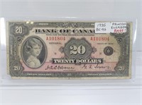 1935 BANK OF CANADA $20 PRINCESS ELIZABETH NOTE
