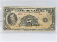 1935 BANK OF CANADA $5 PRINCE OF WALES BANKNOTE