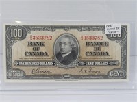 1937 BANK OF CANADA $100 BANKNOTE