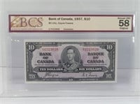 1937 GRADED BANK OF CANADA $10 BANKNOTE