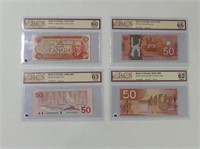 FOUR GRADED BANK OF CANADA $50 BANKNOTES