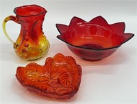 3pc Vintage Amberina Glass