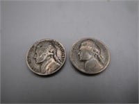 Pair WWII Jefferson Silver War Nickels
