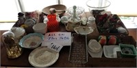 Table Full-Antique Glassware, Wooden Bowl & more
