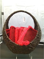Handled Basket With Red and Green Pot Holders