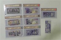 8 GRADED & OTHER BANK OF CANADA $10 BANKNOTES
