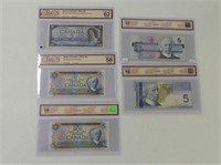 FIVE GRADED BANK OF CANADA $5 BANKNOTES