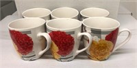 Coffee Mugs, White w/Floral Design, Set/6