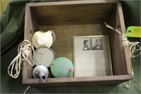 Wooden Crate With (3) Oil Cans & Vintage Photo of