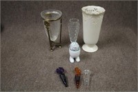 (3) Vases,Egg w/ Holder, & (3) Bottle Stoppers