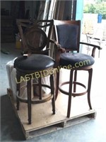 2 Wooden Bar Height Swivel Chairs