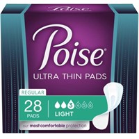 28-Pk Poise Ultra Thin Incontinence Pads, Light