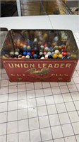 Union Leader Tin w/approx 100+ marbles
