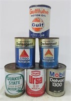 (6) Vintage oil cans, some are full, includes