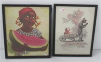 (2) Vintage black Americana framed pictures.
