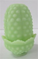 Hobnail lime green fairy lamp. Measures 4 3/4" H.