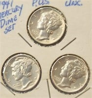 3- 1941 Mercury Head Dimes, P.D.S., Unc.