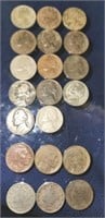 14- War Nickels, 3 Buffalo Nickels, 3 V Nickels