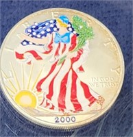 2000 Liberty 1 Oz. Fine Silver Dollar, colored