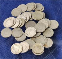 40 Assorted V-Nickels, various dates