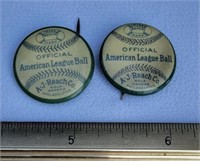 2 1898 AJ Reach baseball pin back buttons!