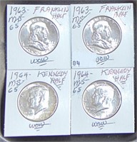 2 Franklin Half Dollars: 2 kennedy 1963  1964