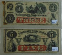 $3 & $5 1863 Somerset and Worcester MD. Bank Notes
