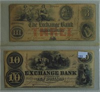 $3., $10. "The Exchange Bank" Tennessee Notes.