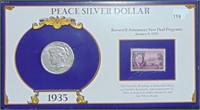 1935 Peace Dollar & Stamp
