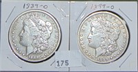 2 1889-O Morgan Dollars VF.