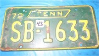 1972 TENNESSEE LICENSE PLATE