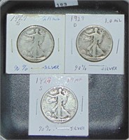 3 Liberty Half Dollars 1927-S, 28-S, 29-O G.