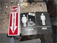 Fire extinguisher flanged sign + bathroom signs