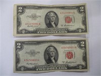 (2) 1953 A Series Red Seal $2 Notes