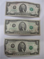 (3) 2003 A Series Green Seal $2 Notes