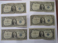 (6) 1957 Blue Seal Silver Certificates