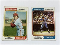 1974 TCG baseball cards. Schmidt. Killebrew