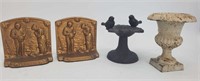 Cast Iron Bookends, Miniature Urn, Bird Bath