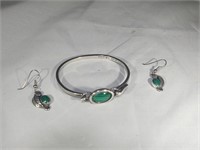 Sterling silver malachite bracelet and earring