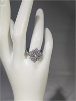 Sterling silver and CZ star cluster ring,