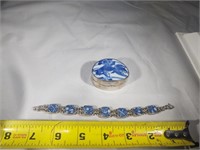 Chinese blue/white porcelain and  sterling Silver