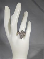Sterling silver Marquis shaped filigree ring,