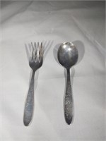 Vintage lullaby sterling silver baby fork and