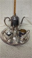 Antique 3pc  "Spring Flowers" Silver Plated Tea