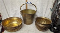 Large Brass Hammered Bucket with Handle,