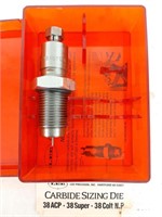 Reloading Die, 38Auto Carbide Sizing, LEE